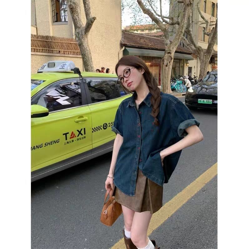 เสื้อลายฝรั่งเศสปักลายแขนสั้น ใส่สบาย เหมาะสำหรับฤดูร้อน