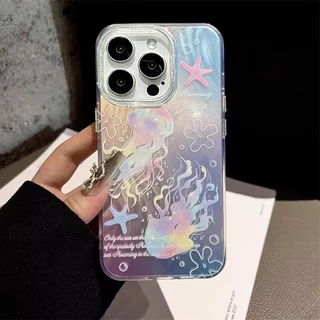 ปลาโลมาในฝันแมงกะพรุนเปลือกหอยดาวน่ารัก เคสไอโฟน 16 11 13pro สำหรับ IPhone 15 14 12 ProMax7 8 Plus X XR XSMaxสีขนมกวาด