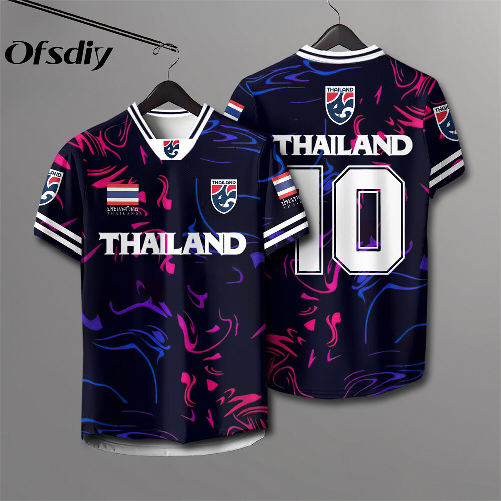 เสื้อยืดกีฬาไทยชาย คอวี แขนสั้น เหมาะกับทีมฟุตบอล ไซส์ใหญ่ สวมใส่สบาย แห้งเร็ว ระบายอากาศได้ดี