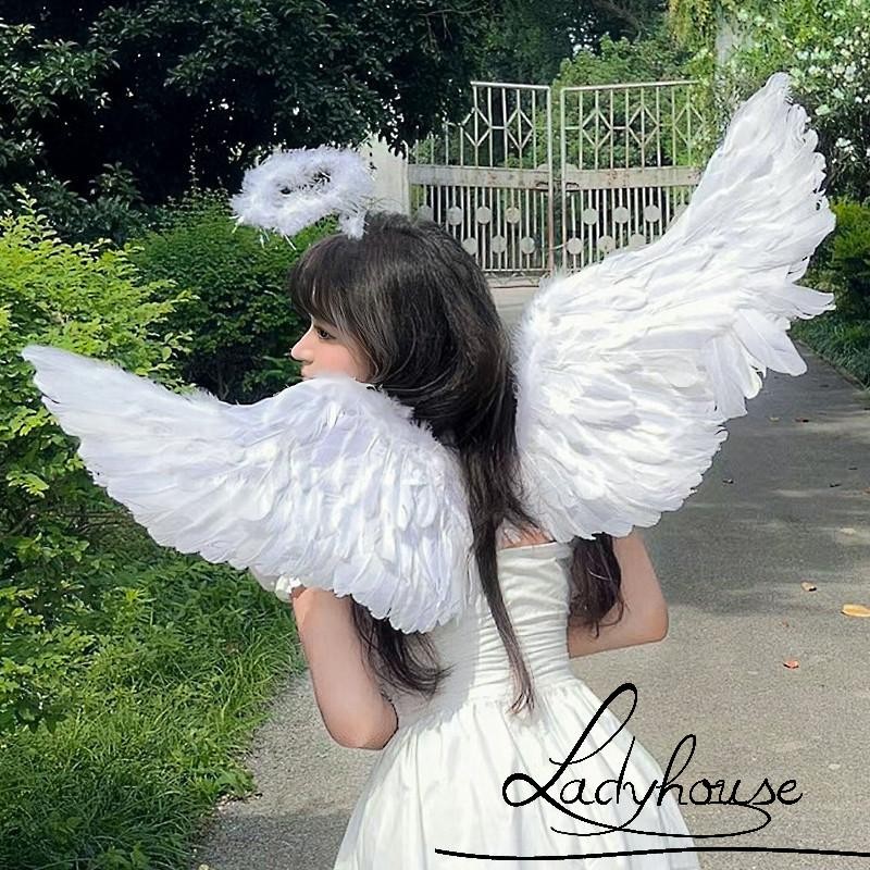 Lady-Angel Wings Halo และ Fairy Wand สําหรับเด็ก Angel เครื่องแต่งกาย Feather Wingsare สําหรับ Halloween Christmas Eve