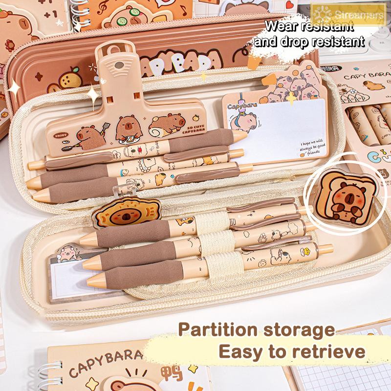 {Streamers} น่ารักความจุขนาดใหญ่ Capybara ปากกากระเป๋ากันน้ําชั้นเดียวกระเป๋าเก็บเครื่องเขียนซิปตลกปากกากระเป๋าเด็กใหม่