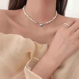 สร้อยคอไข่มุกน้ำจืดสไตล์บาโรก ดีไซน์เกาหลี หัวใจแม่เหล็ก สร้อยแฟชั่น เรียบหรูไม่เหมือนใคร