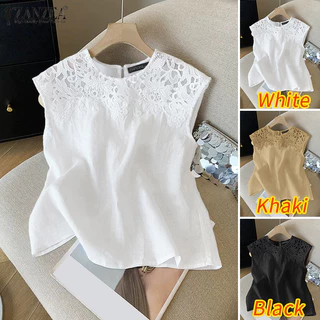 ZANZEA เสื้อแขนกุดสไตล์เกาหลีหรูหรา ทำจากผ้าโครเชต์ มีดีไซน์เหมือนเสื้อลูกเรือ