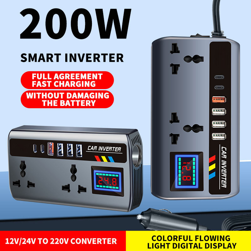 carboss Car Inverter 200W อินเวอร์เตอร์แปลงไฟรถเป็นไฟบ้าน 12V/24V เป็น 220V อินเวอร์เตอร์รถ.