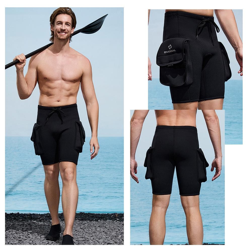 2 Big PocketScuba Diving Tech กางเกงตกปลากางเกงขาสั้น 3 มม. Neoprene 2 ความจุขนาดใหญ่กระเป๋าอุ่น Wetsuit กางเกงสําหรับว่ายน้ําท่องดําน้ําดูปะการังดําน้ํา