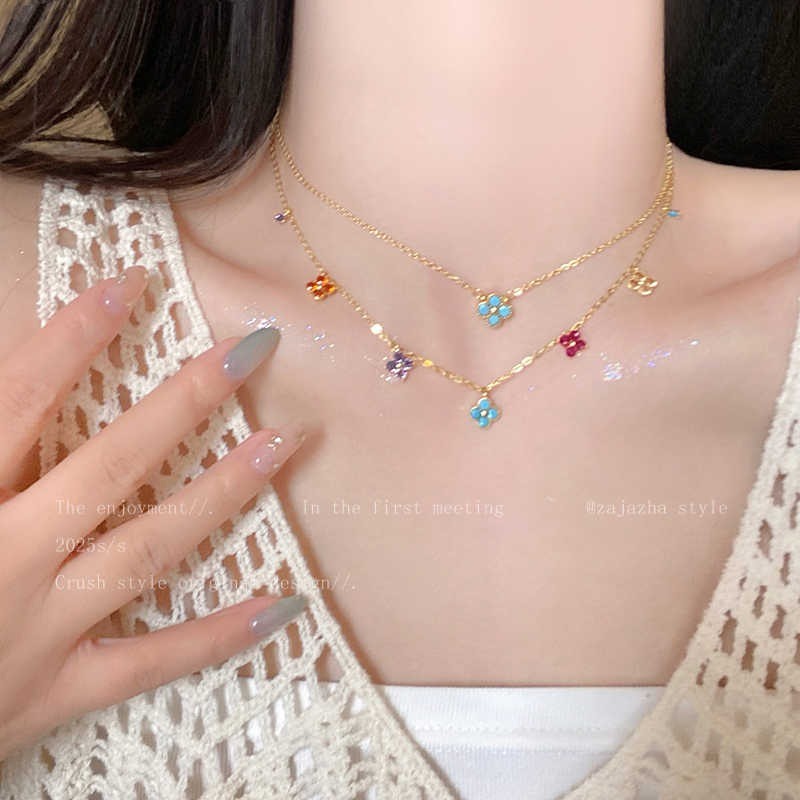 สร้อยคอมงคลเงินแท้ 925 ลายดอกไม้สีสดใส สำหรับผู้หญิง เป็นของขวัญพร้อมส่ง