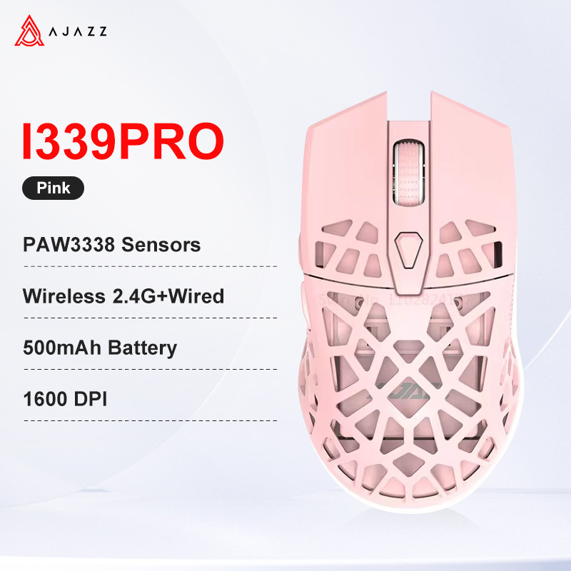AJAZZ I339Pro 2.4G ไร้สายแบบมีสาย Type-C เมาส์สําหรับเล่นเกม Hollow-out น้ําหนักเบา 500mAh 16000DPI 