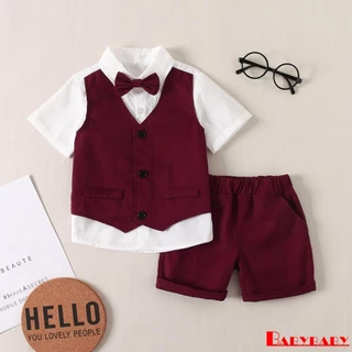 ชุดเด็กชาย Bab-Kids แบบสุภาพชน_patchwork bow tie blazers กับกางเกงขาสั้น ชุดสองชิ้นสีเรียบ