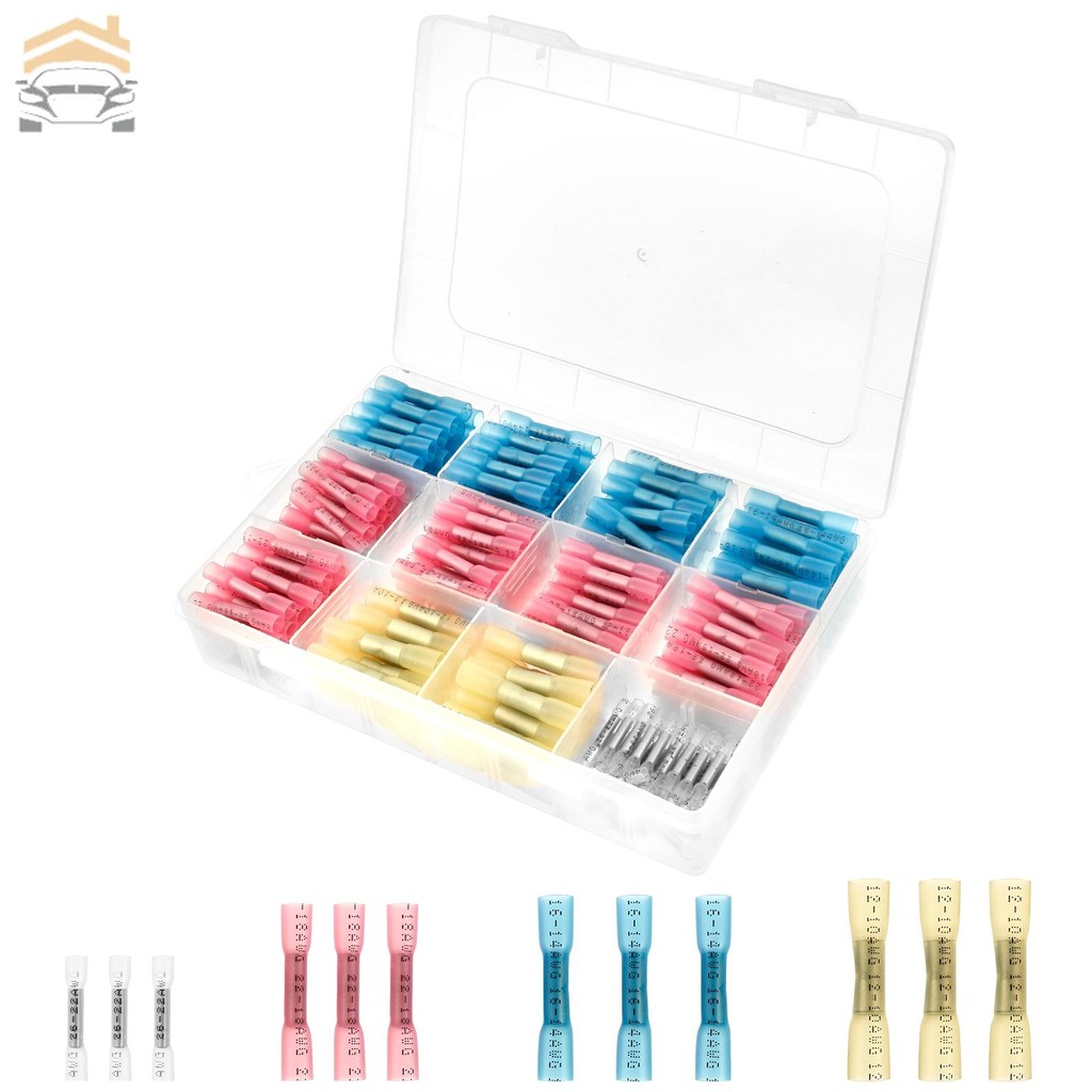 340 ชิ้น Butt Splice Crimp Connector ชุดความร้อนหดสายไฟสําหรับรถจักรยานยนต์ RV SHOPQJC4753