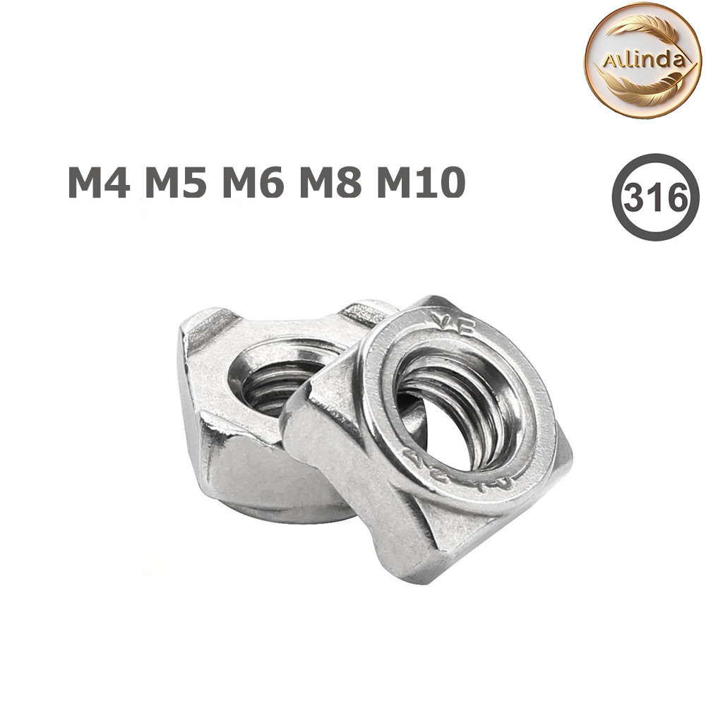 หัวน็อต หัวน็อตอาร์ค ตัวเมียอาร์ค สแตนเลส 316 M4 M5 M6 M8 M10 DIN928 Square Weld Nuts SUS316 Stainle