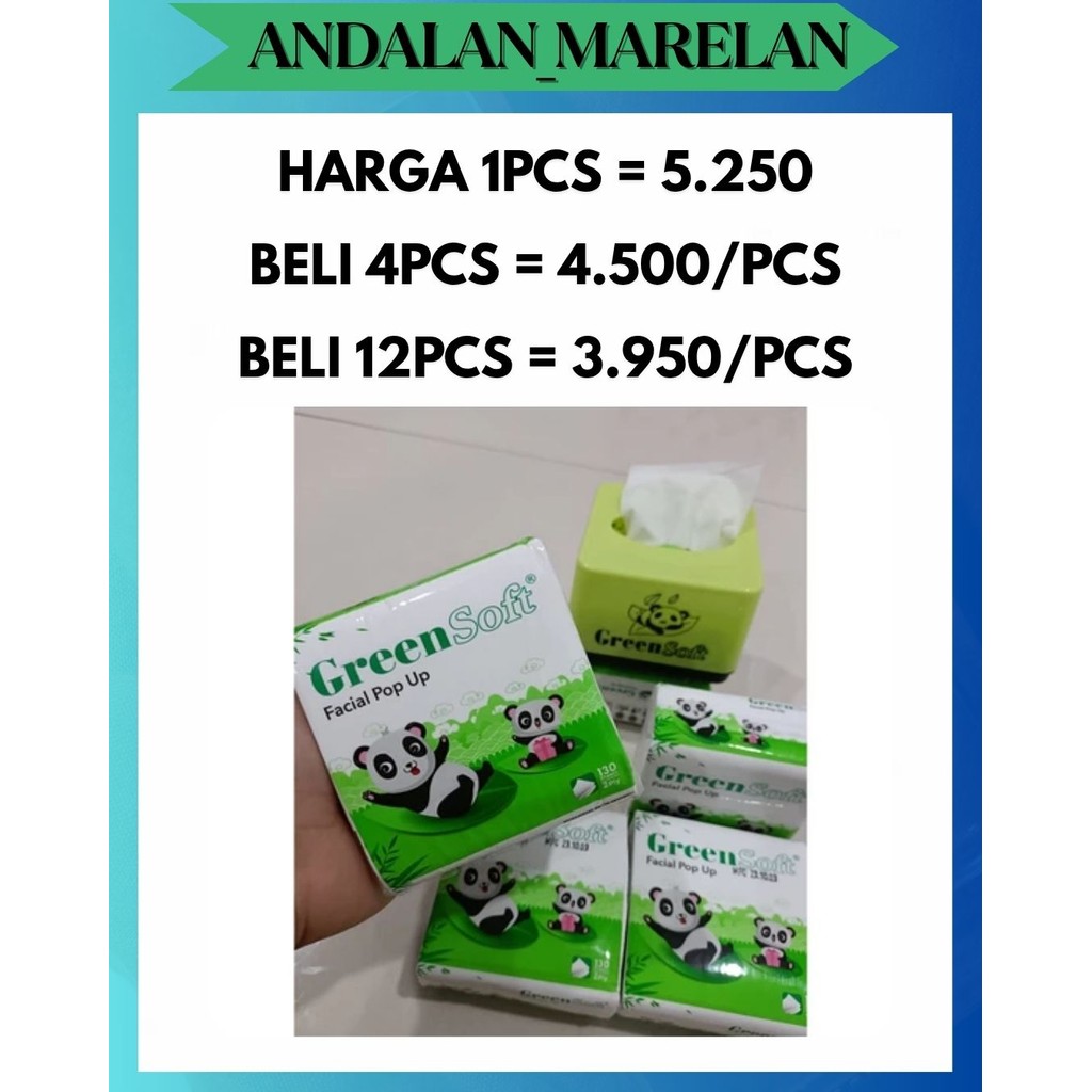 AM [RETAIL 1 ชิ้น] GREENSOFT POPUP TISSUE 130 แผ่น FACIAL TISSUE POP UP 130s GREEN SOFT PANDA