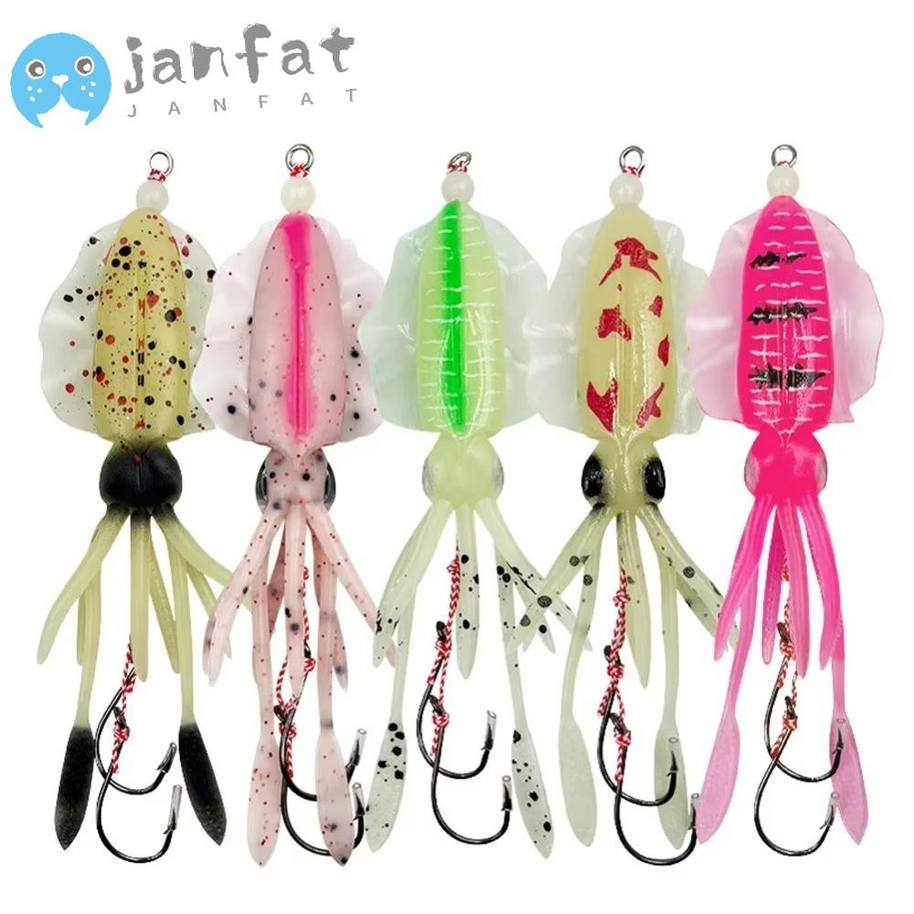 JANFAT เหยื่อตกปลาหมึกยักษ์ ขนาด 10 ซม. และ 15 ซม., วัสดุยางนุ่ม แสงสว่างและลากได้ดี เหมาะสำหรับเบ็ดคู่ – โปรปัง