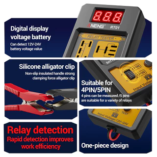 PCBFUN เครื่องทดสอบรีเลย์ เช็คแบตเตอรี่ แสดงแรงดันดิจิทัล ช่อง4/5เท้า ไฟLED 12V/24V Car Relay&Battery Tester