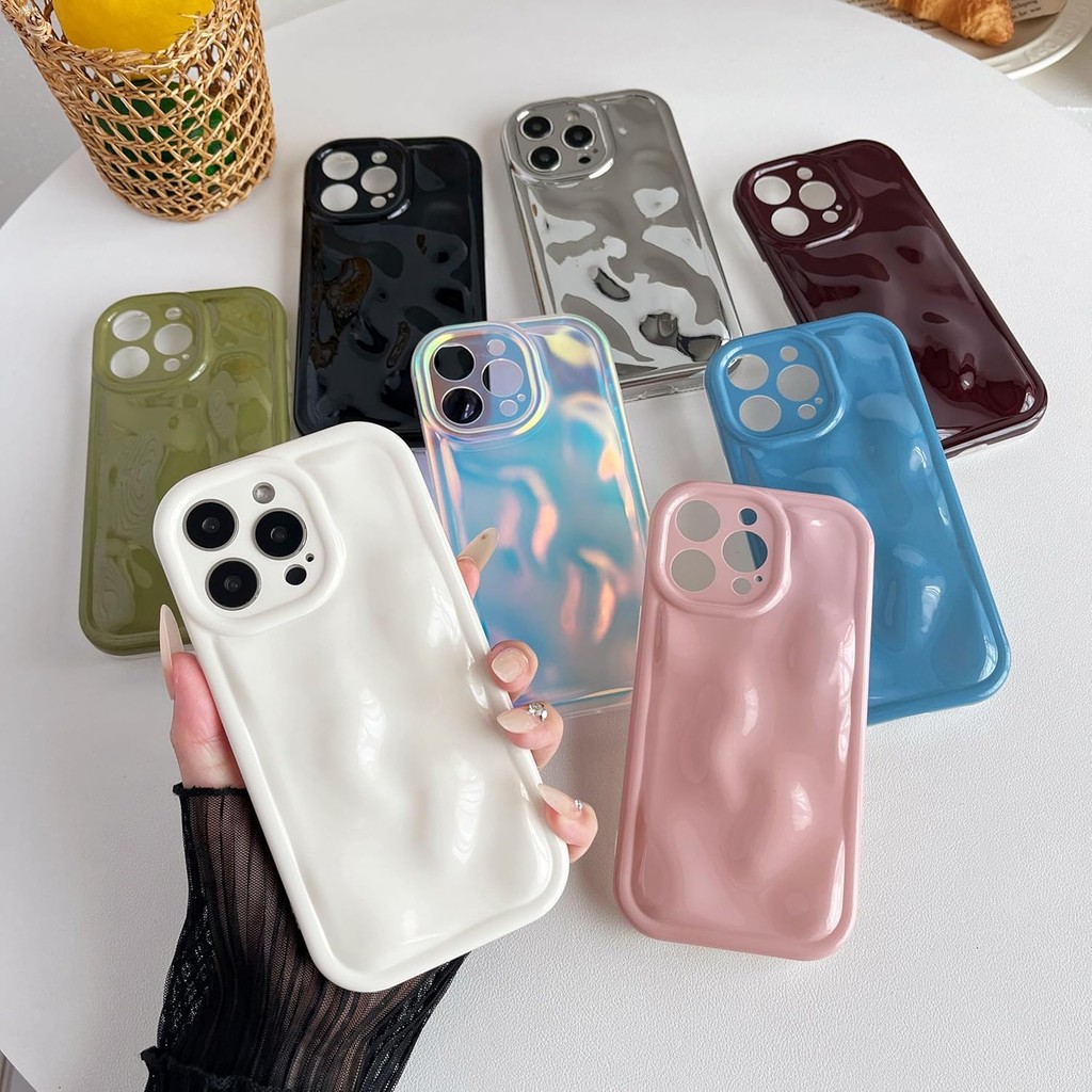Caseative สําหรับ iPhone 15 Pro Max Case, Water Ripple Wave Meteorite Bubble Chrome Plating Soft Pho