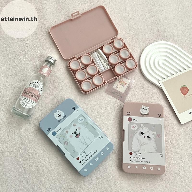 Attainwin 6 คู่ Mini Cat Patten กล่องเก็บคอนแทคเลนส์แบบพกพาเดินทางคอนเทนเนอร์ชุดเลนส์กล่องสําหรับควา