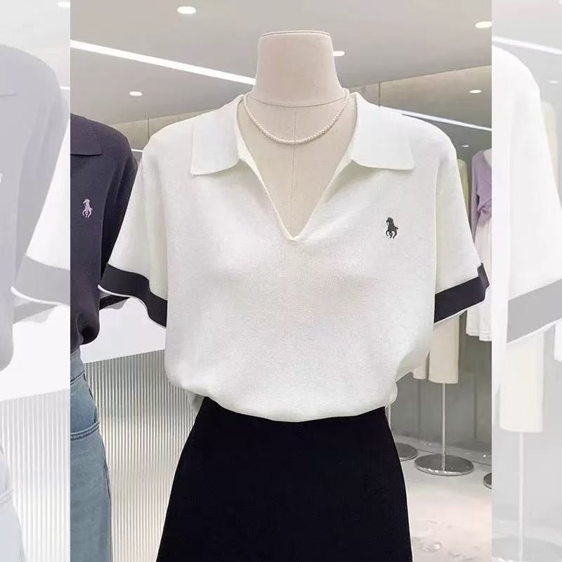 ปักลายเสื้อถักแขนสั้น ทรงหลวมสำหรับฤดูร้อน สวมใส่ง่ายตามเทรนด์แฟชั่น