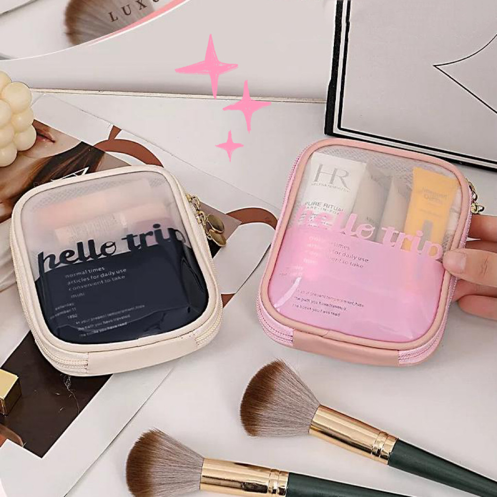 กระเป๋าเครื่องสำอาง กระเป๋าใส แบบพกพา ขนาดกะทัดรัด cosmetic bag แข็งแรง เก็บเครื่องสำอางครบ KKHOME