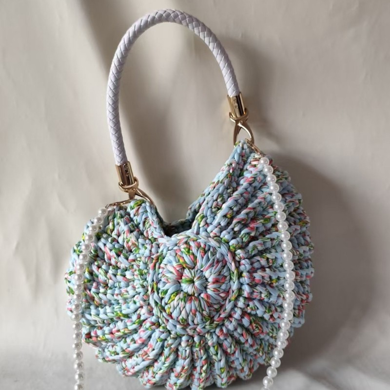 GOOD Ocean Themed Candy Coloured Bag เสริม Faux Pearls Chain กระเป๋าถือโพลีเอสเตอร์