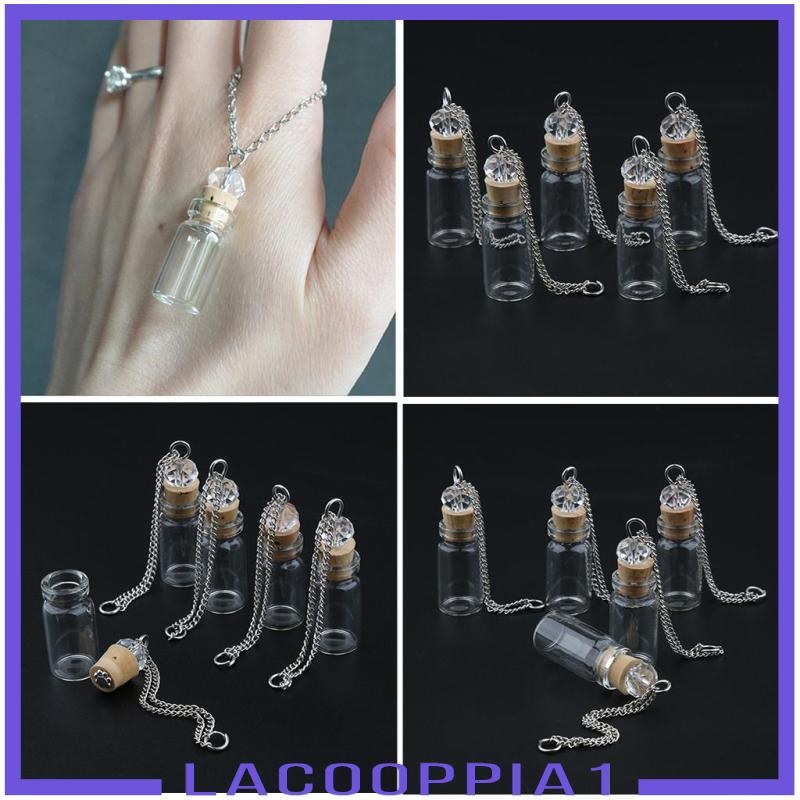 [Lacooppia1] ขวดแก้ว 10 ชิ้นพร้อมสร้อยคอจี้ไม้ก๊อก Vial DIY ตกแต่ง 1 มล.ใส
