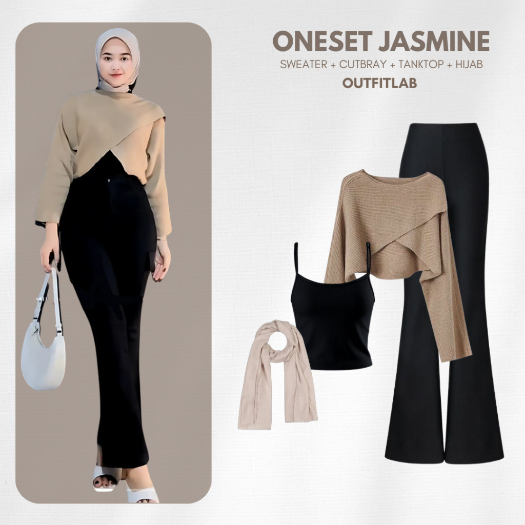 SERENITY Outfit Set Jasmine Meet Up Suit (เสื้อกันหนาว + เสื้อกล้าม + Cutbray + Hijab) One Set Hijab