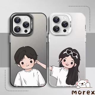 เคสไอโฟน 11 สำหรับ IPhone 16 13 11 15 12 14 Pro Max XR XS X Max กล่องใส่เลนส์โลหะหรูหราสำหรับคู่รักเด็กชายและเด็กหญิง