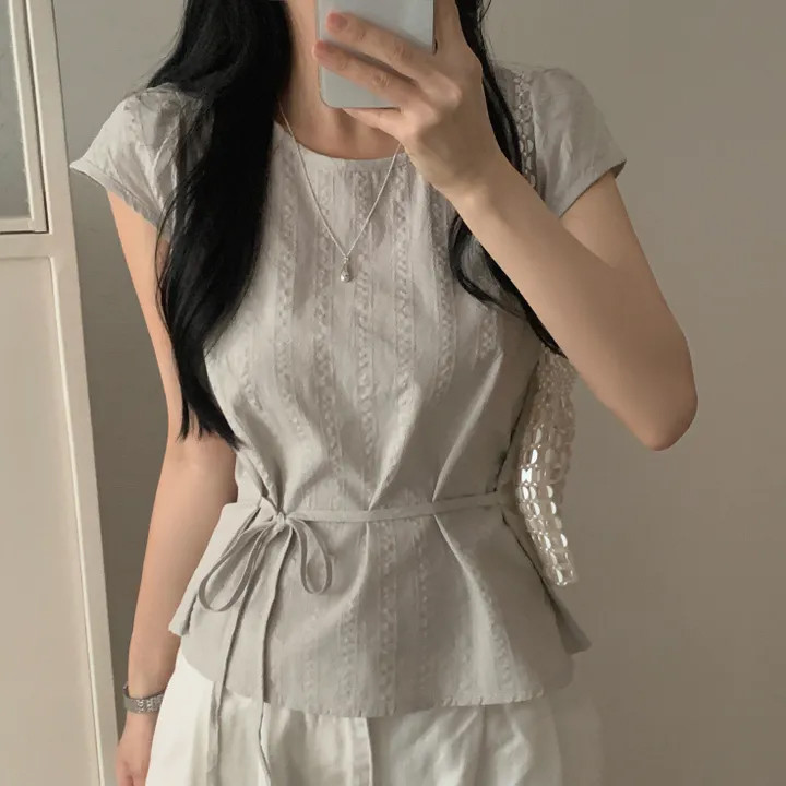 เสื้อผูกเอวคอกลมสำหรับผู้หญิง สไตล์เกาหลี เหมาะสำหรับฤดูใบไม้ร่วง