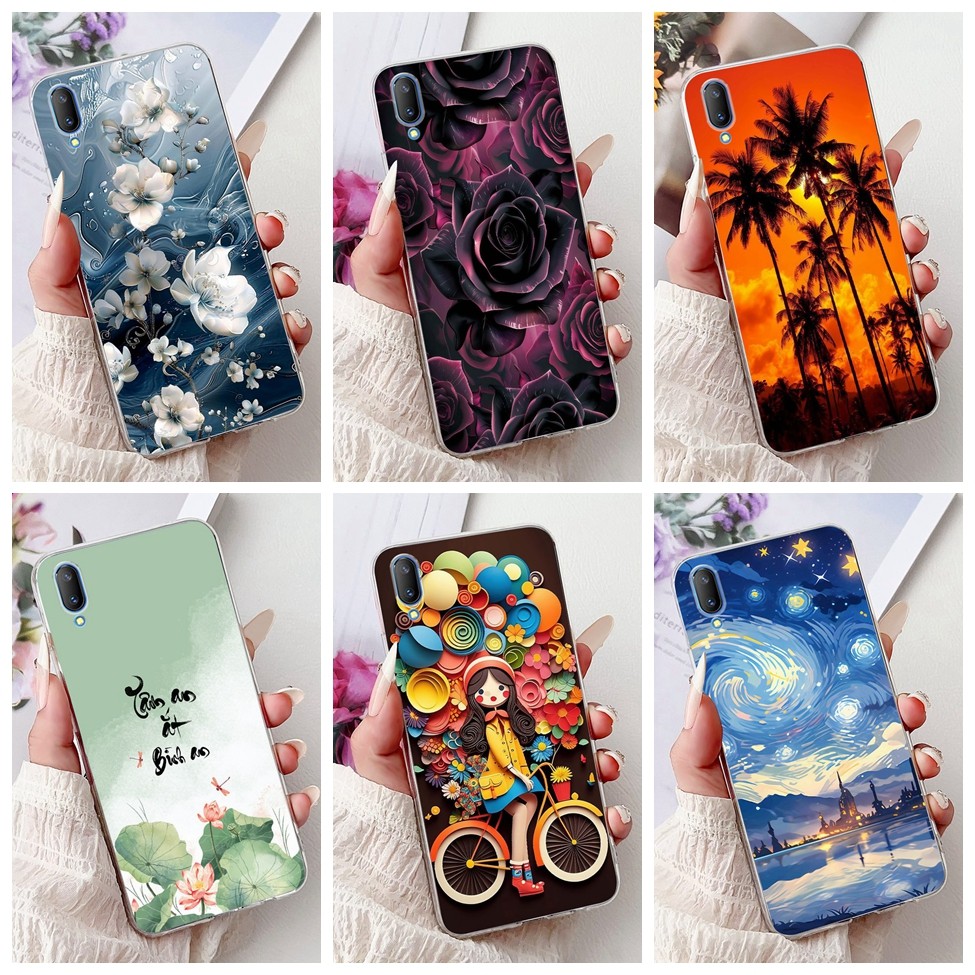 Vivo V11 Pro Case V11 1814 Clear Aesthetic แมวน่ารักแฟชั่นดอกไม้ทาสีปกหลัง Vivo V11 1804 1806 เคสโทร