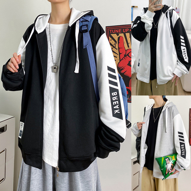 SHOES เสื้อกันหนาวเเขนยาวมีฮู้ดผู้ชาย เสื้อกันหนาวรูดซิบด้านหน้า รุ่น J050