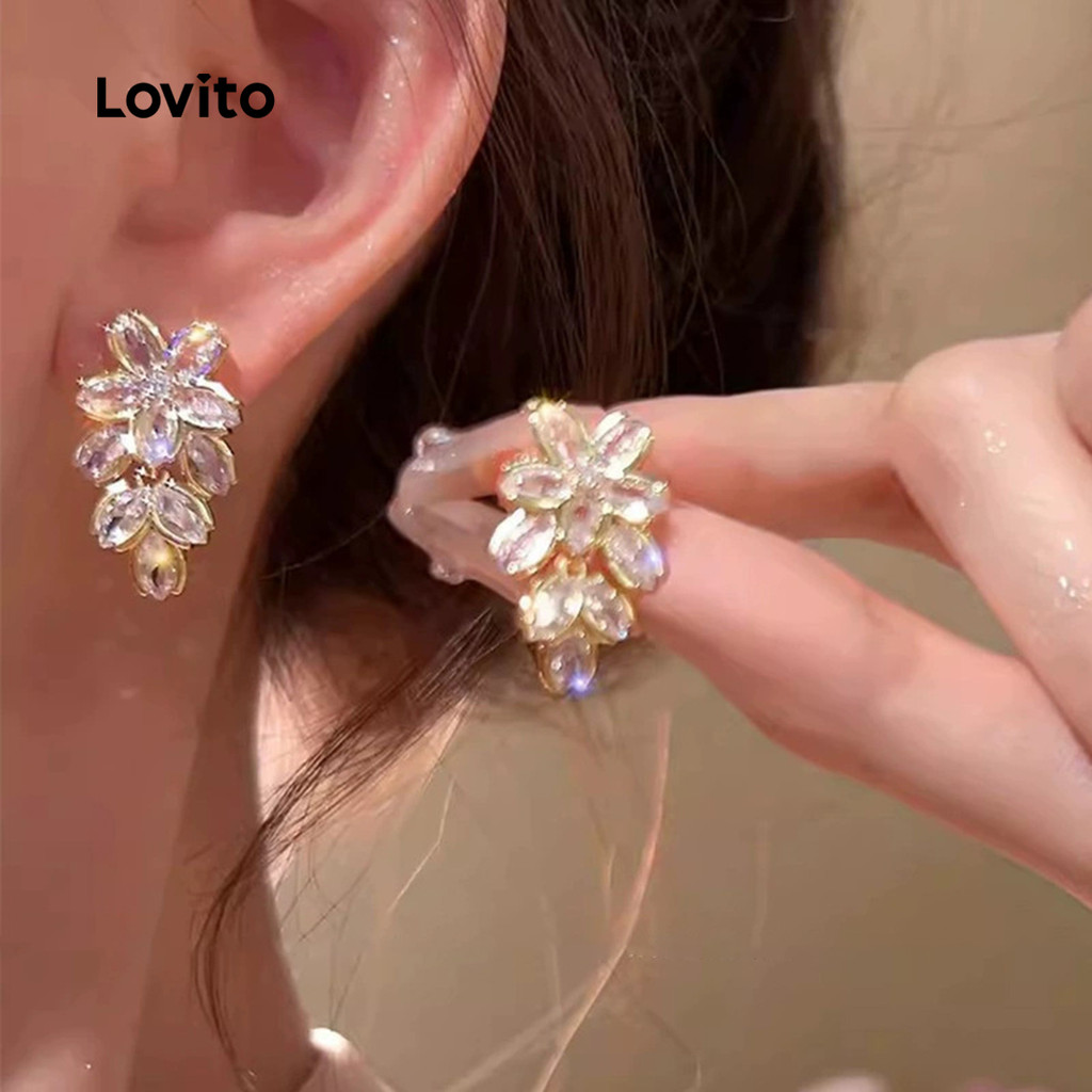 Lovito ต่างหูดอกไม้สามมิติหรูหรา LFA92073