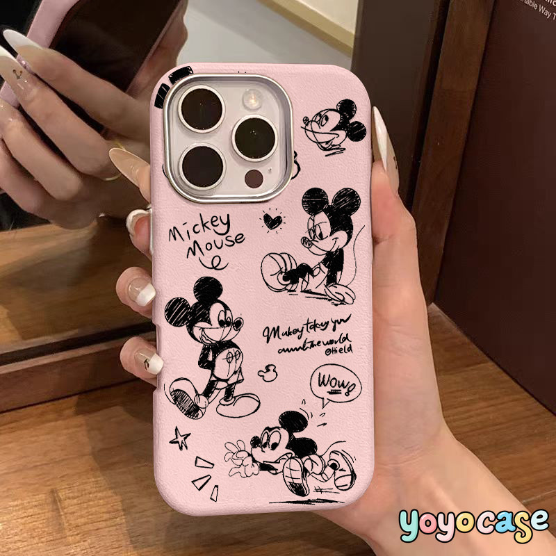 เคสไอโฟน 16 สำหรับ IPhone 11 12 13 15 Pro Max 16 15 Plus X XS XR MAX SE 2 3 ปกหนังลายกราฟฟิตี้น่ารักมิกกี้เม้าส์ภาษาอังก - รูปที่ 5