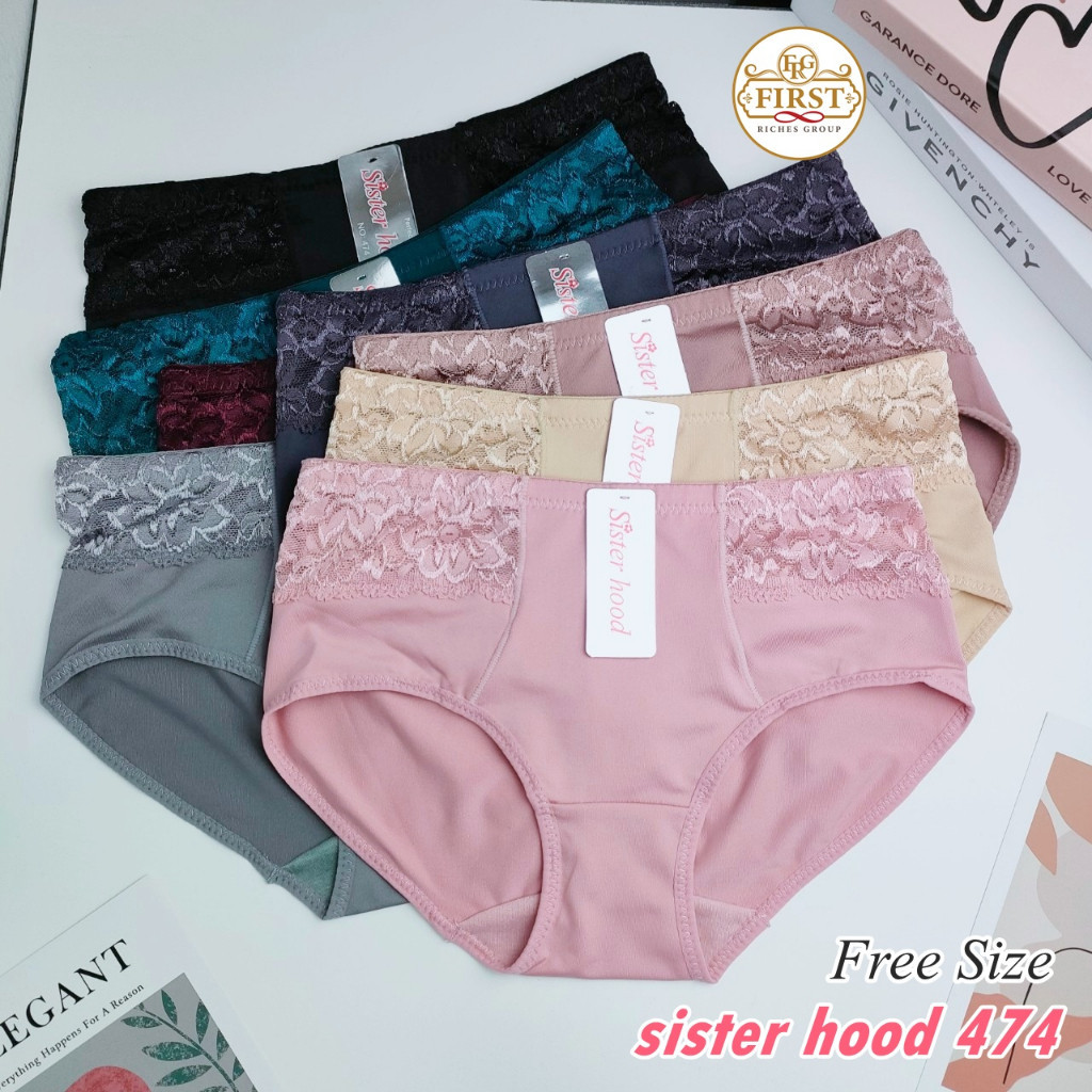 กางเกงใน Sister hood 474 เอวกลาง แต่งขอบเอวด้วยผ้าลูกไม้ กระชับหน้าท้อง ผ้านื่ม ยืดหยุ่นใส่สบาย