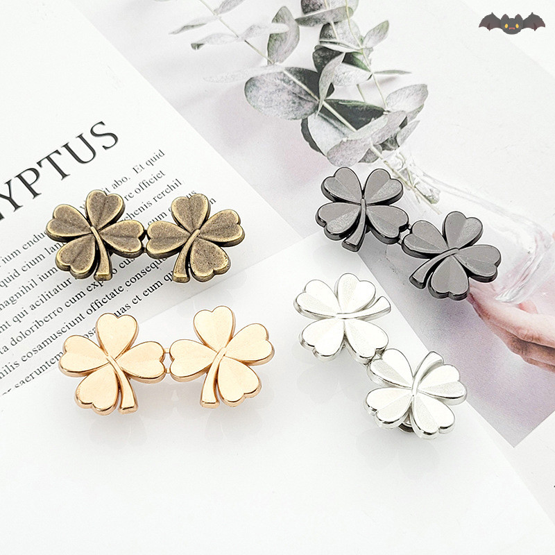 [PE] 1 คู่ Four Leaf Clover กระชับเอวปรับได้หัวเข็มขัดสําหรับกางเกงยีนส์ไม่จําเป็นต้องเย็บปุ่มกางเกงแบบถอดได้กระโปรงปุ่มเอว TH