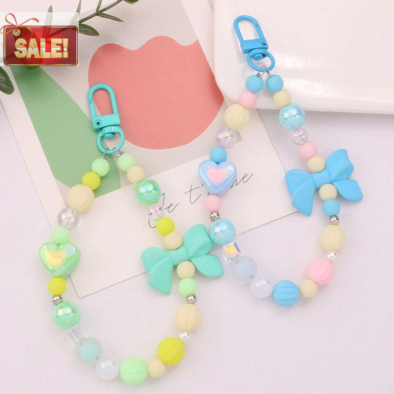 Bl ที่มีสีสัน Bowknot ลูกปัดโซ่ Key Chain จี้สดสีหัวใจลูกปัดอุปกรณ์เสริมหูฟังกระเป๋า Charm ตกแต่ง A