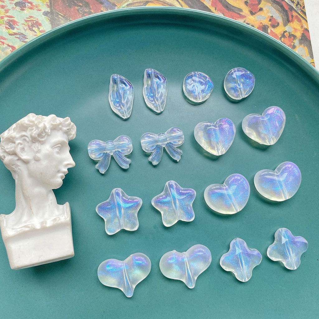 ต่างหูทำมือโปร่งใส ลายหัวใจและดาวห้าแฉก พร้อมลูกปัด วัสดุDIYเครื่องประดับ