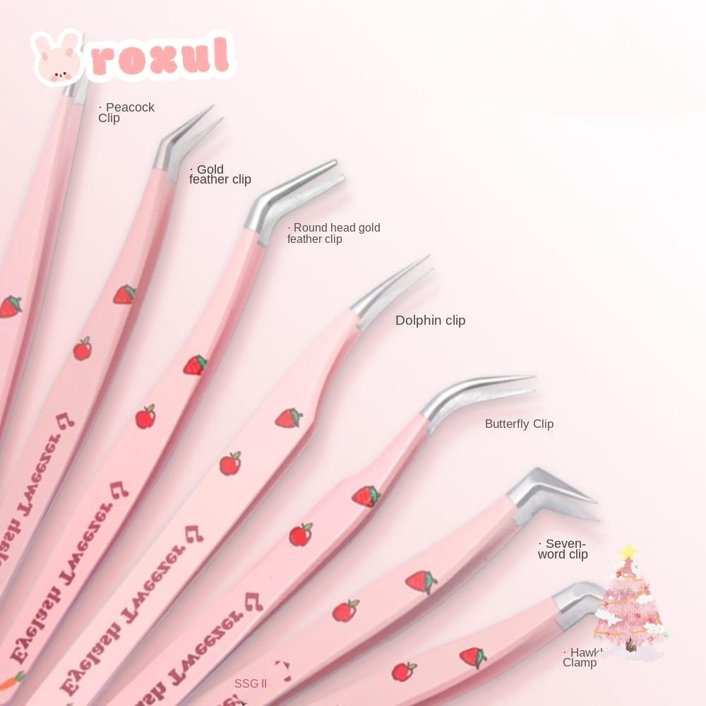 Roxul แหนบขนตาปลอม, 7 ประเภทสแตนเลส Lashes Extension Tweezer, Anti-static Pincet แถบโค้งเครื่องมือแต่งหน้า