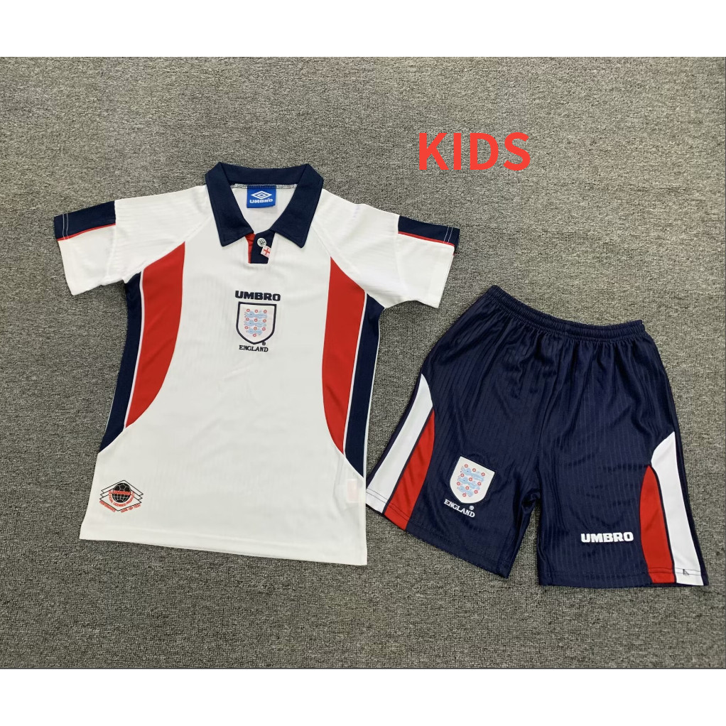 England ชุดฟุตบอลเหย้า 1998 เสื้อฟุตบอลเด็กย้อนยุคชุดคุณภาพสูง AAA