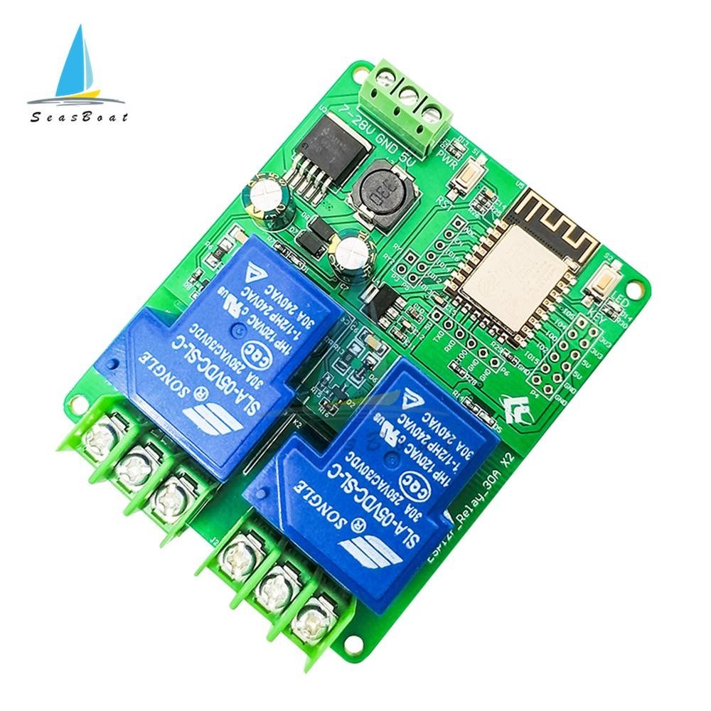 ✭ESP8266 WIFI Dual Channel Relay Module DC 7-28V 5V 30A ESP-12F Development Board For Arduino Smart