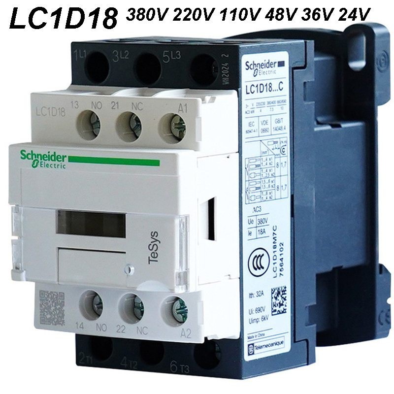 ✦LC1D18 Schneider AC Contactor 3P 18A Coil Voltage 24V 36V 48V 110V 220V 380V LC1D18 B7C CC7C E7C F7