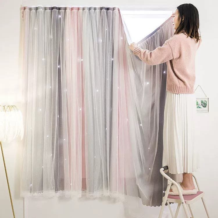 แนะนำ ผ้าม่าน ผ้าม่านตีนตุ๊กแก ติดเองง่าย✨ ไม่ต้องเจาะ รุ่นSweet dreams แบบ 2 ชั้น สีทูโทน ผ้าทึบกันแสง&ผ้าโปร่งสีขาว (ตีนตุ๊กแก) ราคาพิเศษ มีเก็บเงินปลายทาง