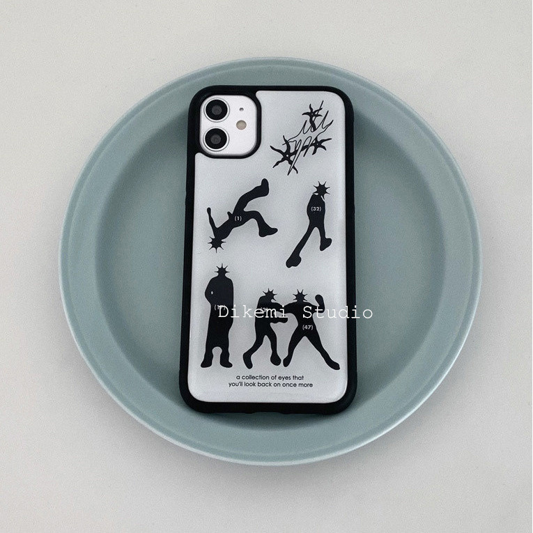 เกาหลีins Niche Coolบุคลิกภาพต่อสู้ภาพประกอบSoft EdgeสีดําสําหรับIphone16/15promax/14pro/13/12/11 รวมทุกอย่าง 15Plusโทรศัพท์มือถือป้องกันกรณี