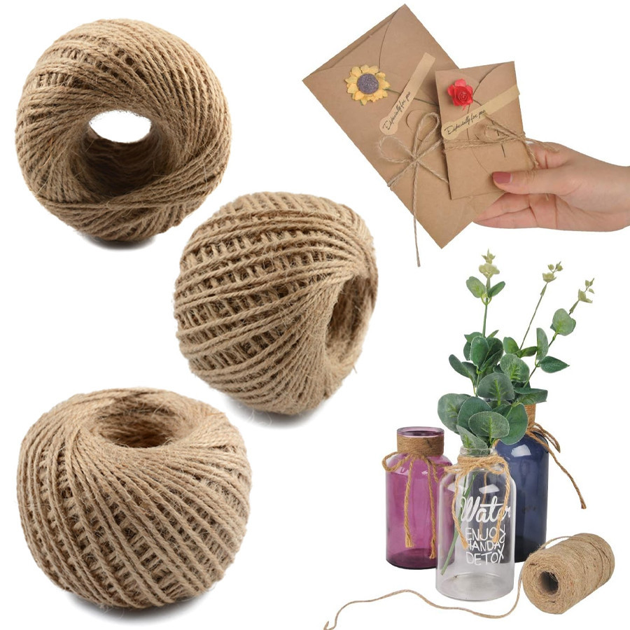 ธรรมชาติ Vintage Jute เชือก Twine ม้วนเย็บคริสต์มาสหัตถกรรม Jute สายไฟด้ายงานแต่งงานทําด้วยมือ DIY Party ริบบิ้น Bows ตกแต่ง
