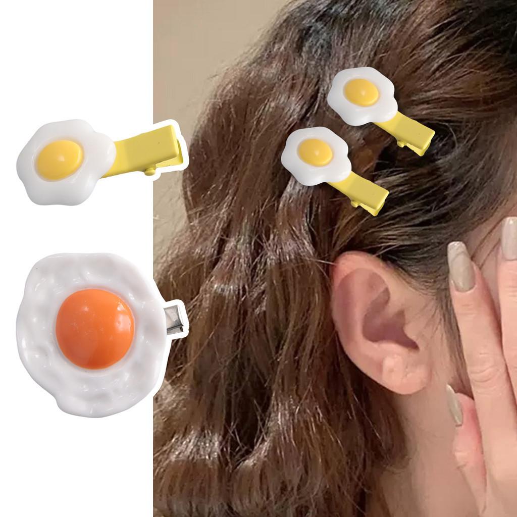 1 ชิ้นญี่ปุ่น Ins น่ารักสาวหวานใหม่ตลกจําลอง Poached ไข่ด้านข้าง Hairpin