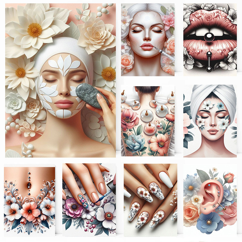 เล็บร้านเสริมสวยช่างแพทย์สปาทําเล็บใบหน้านวดโปสเตอร์ผนังศิลปะภาพผ้าใบจิตรกรรมห้องตกแต่งบ้าน