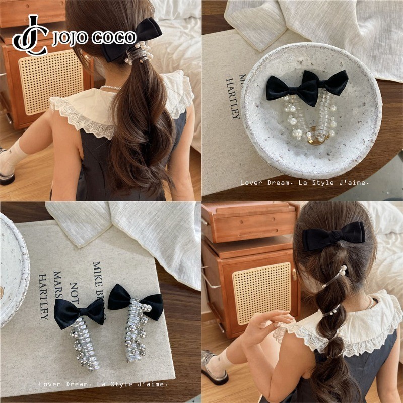 Jojo COCO Bow Pearl Hair Tie สไตล์เกาหลีหรูหราแฟชั่น High-end ผู้หญิงทุกวันอุปกรณ์เสริมผม