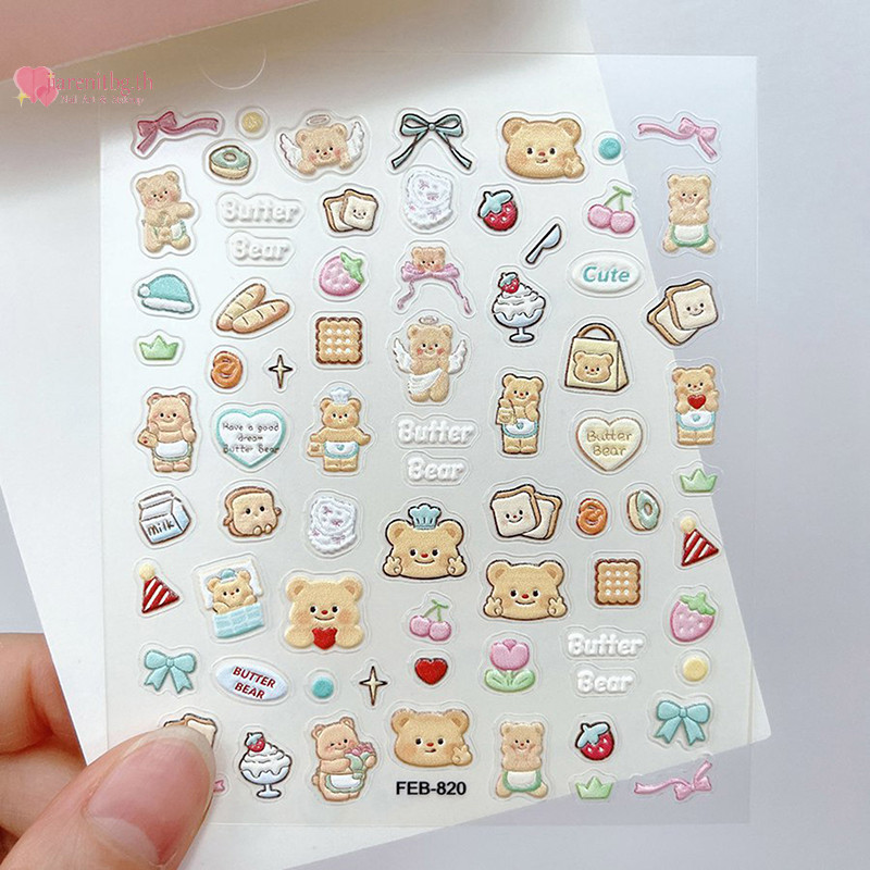 Renbg 5D บรรเทาเนยหมีเล็บสติกเกอร์ Self-กาว Decals ออกแบบคุณภาพสูงเล็บ Sliders Art ตกแต่งเล็บสําหรับผู้หญิง TH