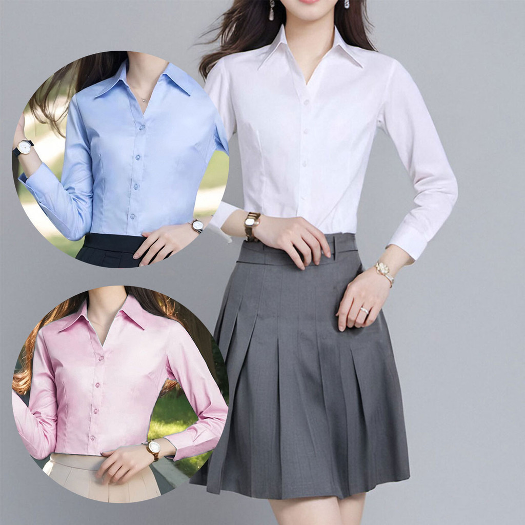 เสื้อทำงานแขนยาว เสื้อเชิ้ตสุภาพสำหรับผู้หญิง