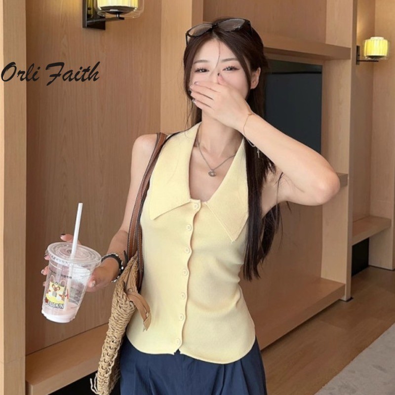 Orlifaith ผู้หญิงเสื้อกล้าม 2024 แฟชั่นสีทึบ Slim Fit ทุกการแข่งขันถัก Camisole