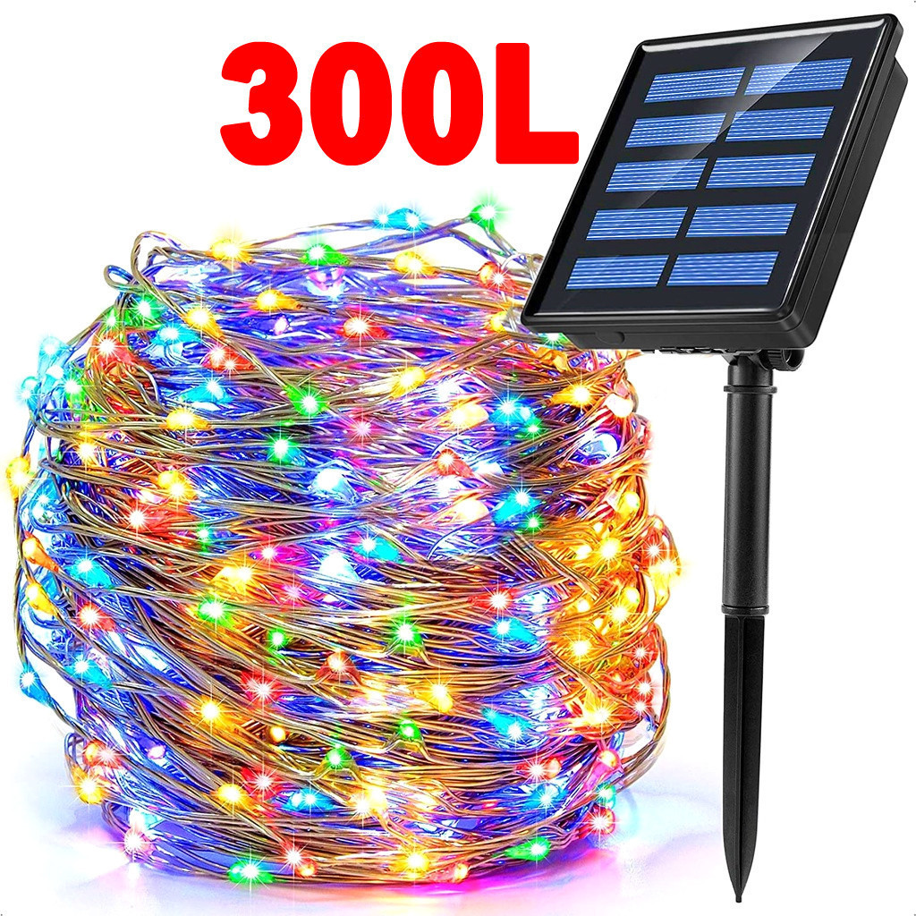 ไฟพลังงานแสงอาทิตย์ LED Fairy String ไฟลวดทองแดงกันน้ํา Twinkle Starry Lampu Raya สําหรับต้นไม้งานแต่งงานสวนสนามหญ้า Patio Decor