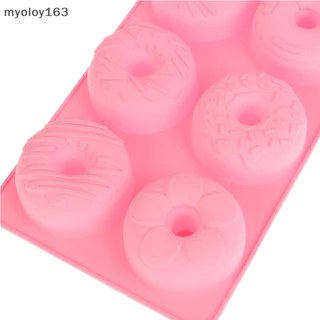 Myoloy แม่พิมพ์ซิลิโคนโดนัท 6 ช่องช็อกโกแลตแม่พิมพ์ Pastry ขนมปังเค้ก Mould Non-Stick แม่พิมพ์ขนม DIY ถาดอบ Doughnut ทําเครื่องมือ TH
