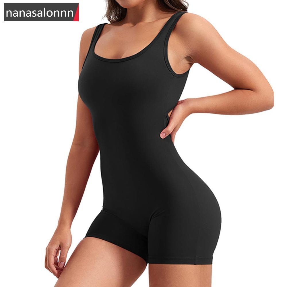 Nanasn| 1pc โยคะ Jumpsuit Bra Pad กระชับ Backless Hip Lift ชิ้นเดียวจีบ Nude Romper กางเกงขาสั้น O3W